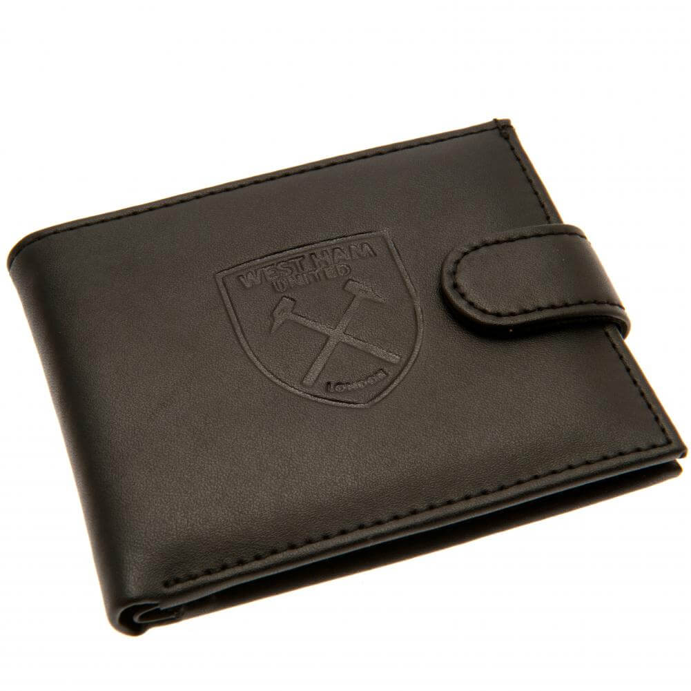West Ham United FC rfid Anti Fraud Wallet LKT Sport Black leather wallet with RFID anti fraud technologyFeatures a large debossed club crest and secure stud fastener3 card slots and a window compartment2 note compartments1 additional compartmentOfficial l Main image