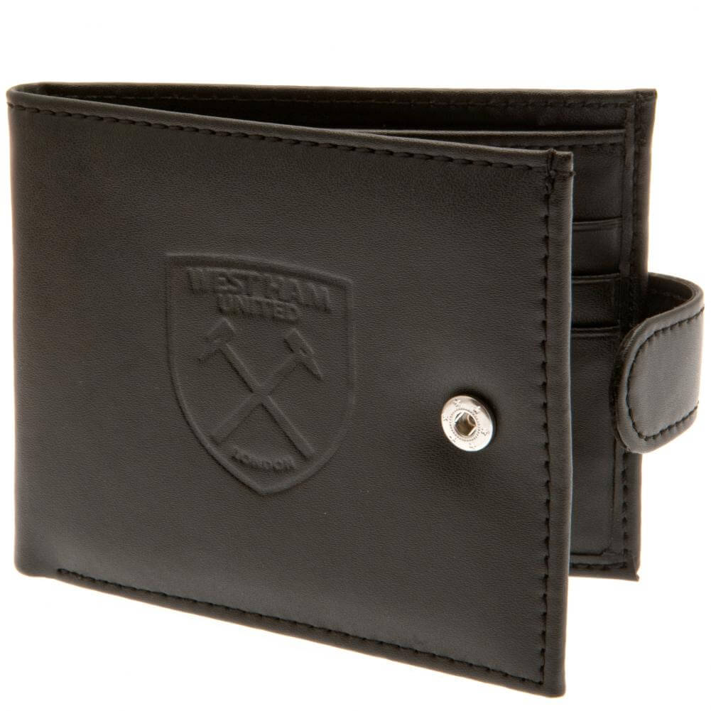 West Ham United FC rfid Anti Fraud Wallet LKT Sport Black leather wallet with RFID anti fraud technologyFeatures a large debossed club crest and secure stud fastener3 card slots and a window compartment2 note compartments1 additional compartmentOfficial l