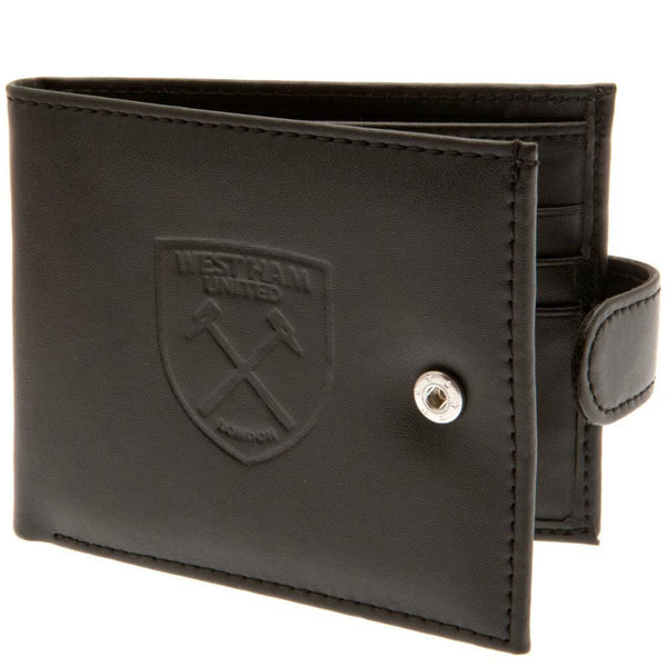 West Ham United FC rfid Anti Fraud Wallet LKT Sport Black leather wallet with RFID anti fraud technologyFeatures a large debossed club crest and secure stud fastener3 card slots and a window compartment2 note compartments1 additional compartmentOfficial l