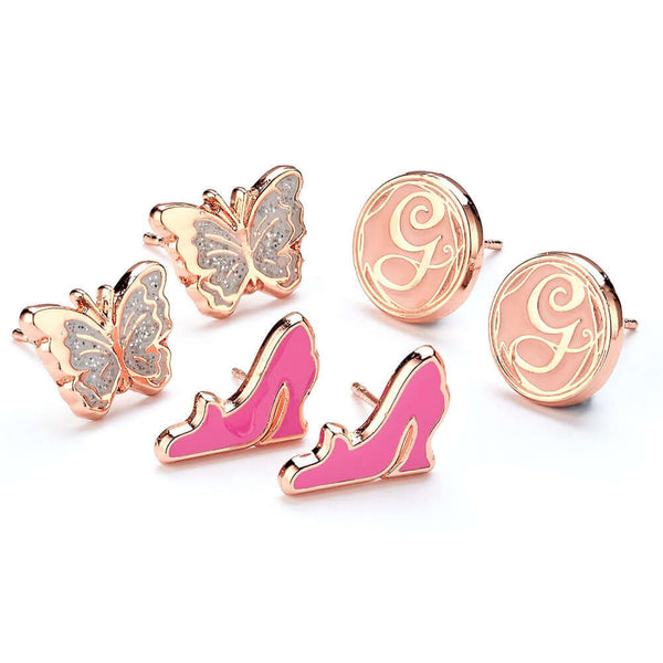 Wicked Glinda Stud Earrings Set LKT Sport Rose gold plated stud earrings with highly detailed designFeaturing shoes, butterfliea and Glindas initialOfficial licensed productEach earring approx 12mm x 12mm Earrings