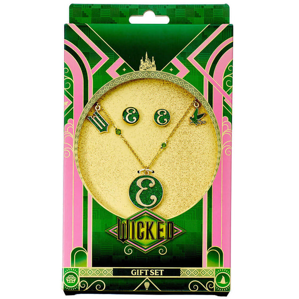 Wicked Gold Plated Elphaba Necklace & Earrings LKT Sport Elphabas initial on an emerald green background24 inch link chain necklaceOfficial licensed productNecklace approx 62cm (24in)Each earring approx 12mm x 12mm Jewelry Sets
