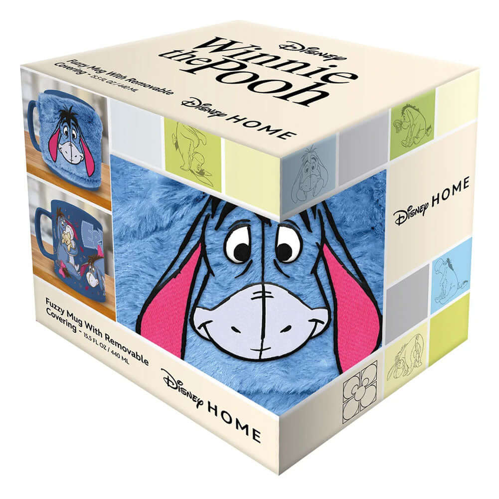 Winnie The Pooh Fuzzy Eeyore Mug LKT Sport Enjoy your drink with a touch of Eeyore's charm.. this mug combines unique design along with a removable fluffy cover for added comfortThis blue mug includes images of Eeyore with his name across the topThe fluff