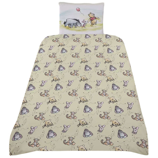 Winnie The Pooh Single Duvet Set LKT Sport Bed linen set to fit standard single bedsBeautiful quilt cover featuring Winnie The PoohReverse features a multi character designPillowcase features Winnie The Pooh55% Cotton, 45% Polyester machine washableOffici