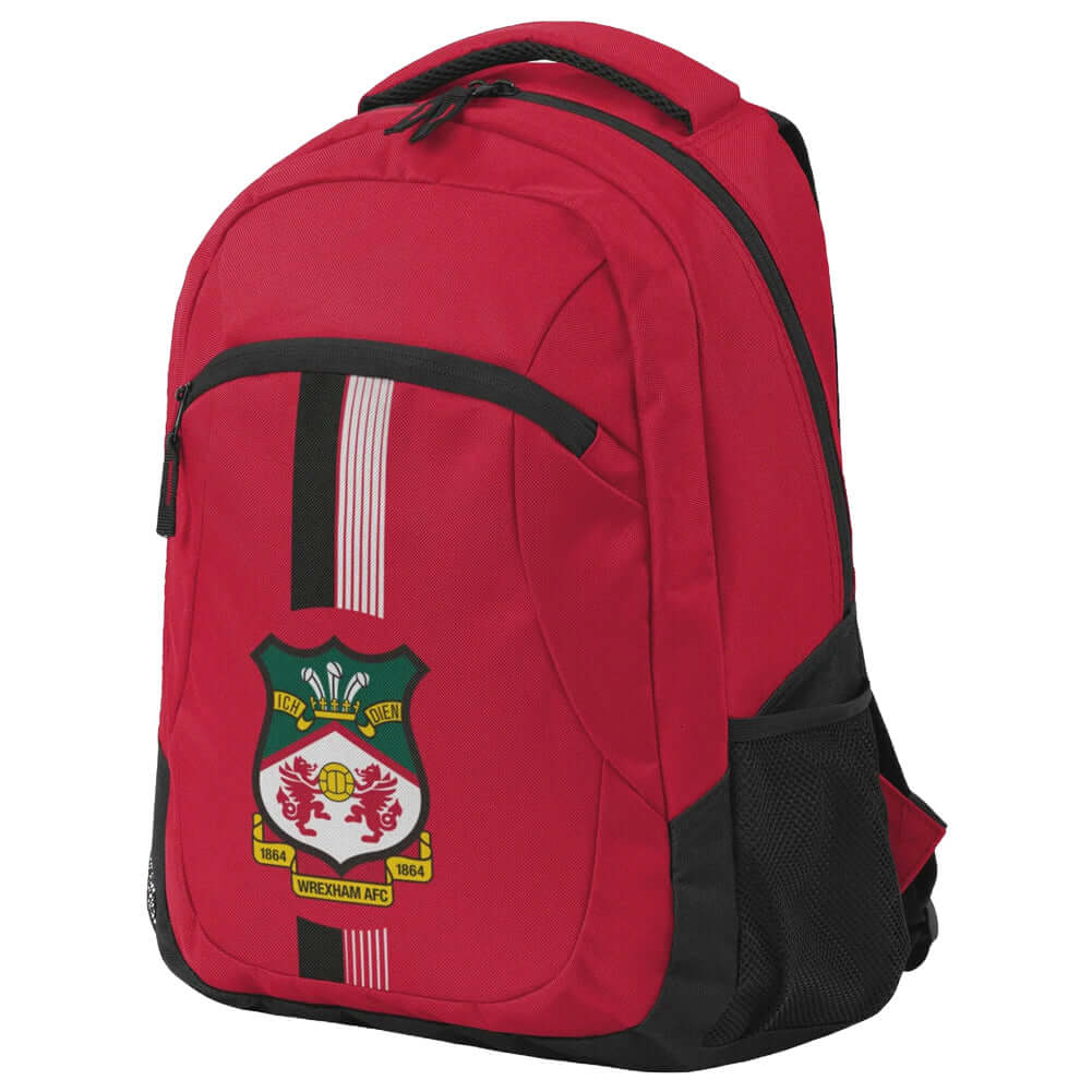 Wrexham AFC Ultra Action Backpack LKT Sport Ultra design backpack featuring Wrexham club crestMain compartment has a large double zipped opening for easy accessInternal elasticated pouch and front zipped pocket2 mesh side pocketsOfficial licensed productA