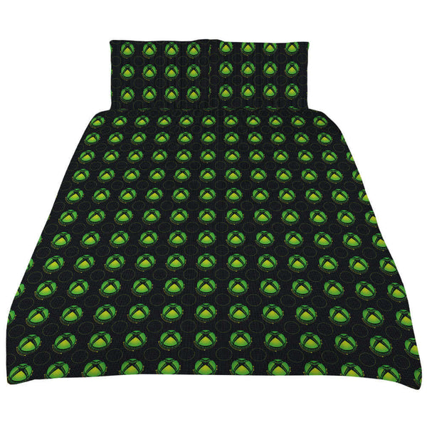 Xbox Double Duvet Set LKT Sport Bed linen set to fit standard double bedsBlack quilt cover featuring a graphic design of the Xbox logoReverse features a multi logo designBlack pillowcases featuring the Xbox logo52% Polyester 48% cotton, machine washableOf